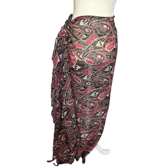 Boho Paisley Scarf Tassels Black Red Oversize Wrap Beach Cover Up Hip Scarf OS - Picture 3 of 5